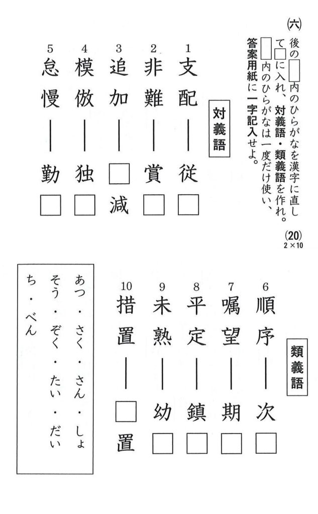漢字能力検定 対義語 類義語 例題の答え 名学館小牧新町校 できるまで演習する小牧市の個別指導学習塾