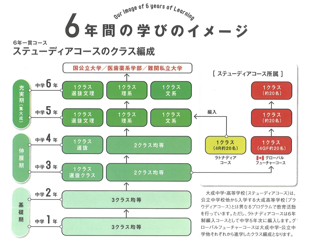 大成中学校6年間の学びのイメージ
