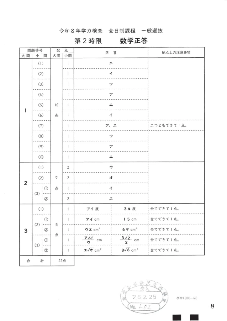 2026 愛知県公立高校 数学解答