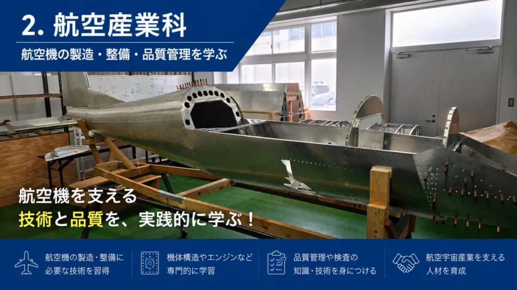 小牧工科高校 航空産業科の航空機組立実習室
