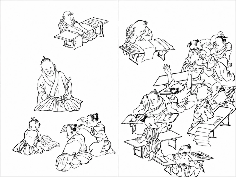 江戸時代の寺子屋で学ぶ子どもたちを描いた絵